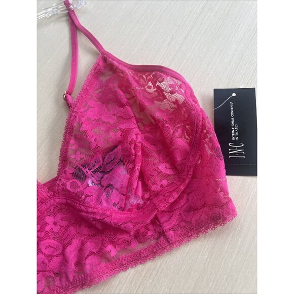 INC International Concepts Longline Sheer Lace Bralette Hot Pink Lightning - Picture 3 of 5